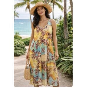 Vintage Jams World Sleeveless Janice dress Puerta Del Sol Mexico Hawaiian Size M